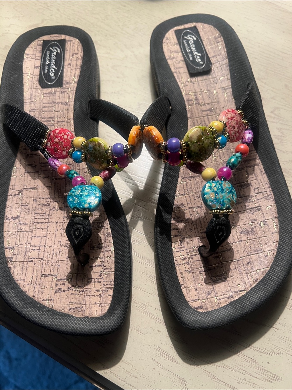Granada Beaded Black Women's Sandals - Multicolor Accent